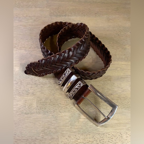 VTG Woolrich Womens Brown Leather Belt Braided -40 In- Silver tone Hardware - Picture 9 of 11